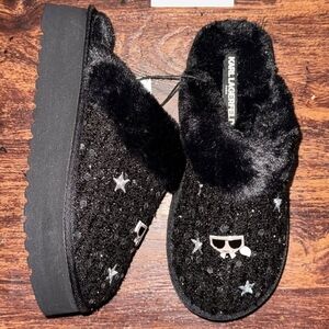 New Karl Lagerfeld Black Sequin Star Slippers